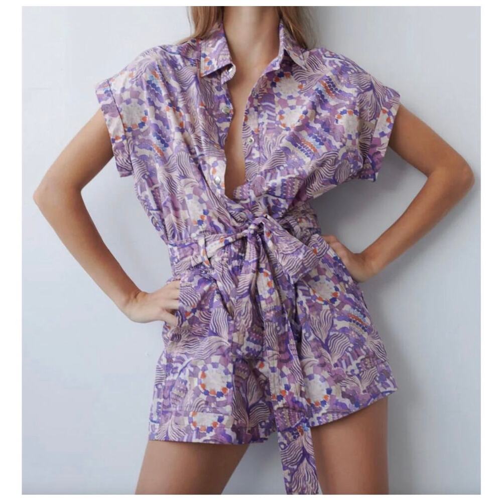 Chufy Purple Print Marcia Romper Small NWOT